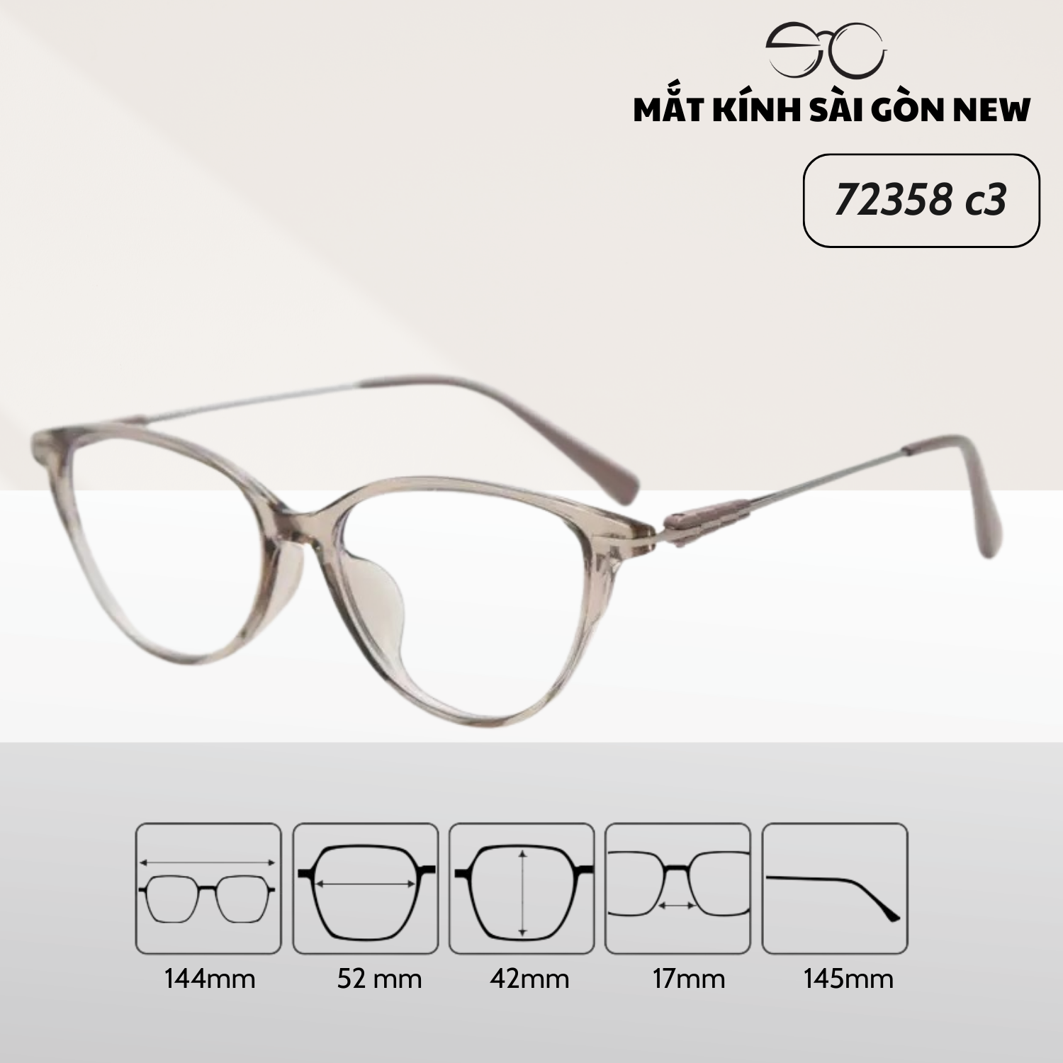 Gọng kính Mắt mèo Kim loại x Nhựa dẻo gọng kính Nữ cao cấp SGNew 72358