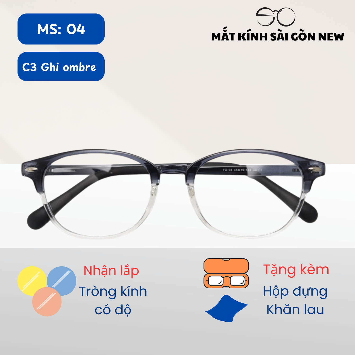 Gọng kính Nhựa dẻo Retro Nam nữ Unisex SGNew 04