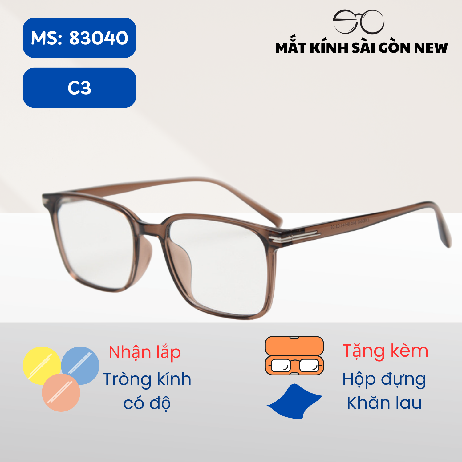 Gọng kính Nhựa dẻo Vuông Basic Nam nữ Unisex SGNew 83040