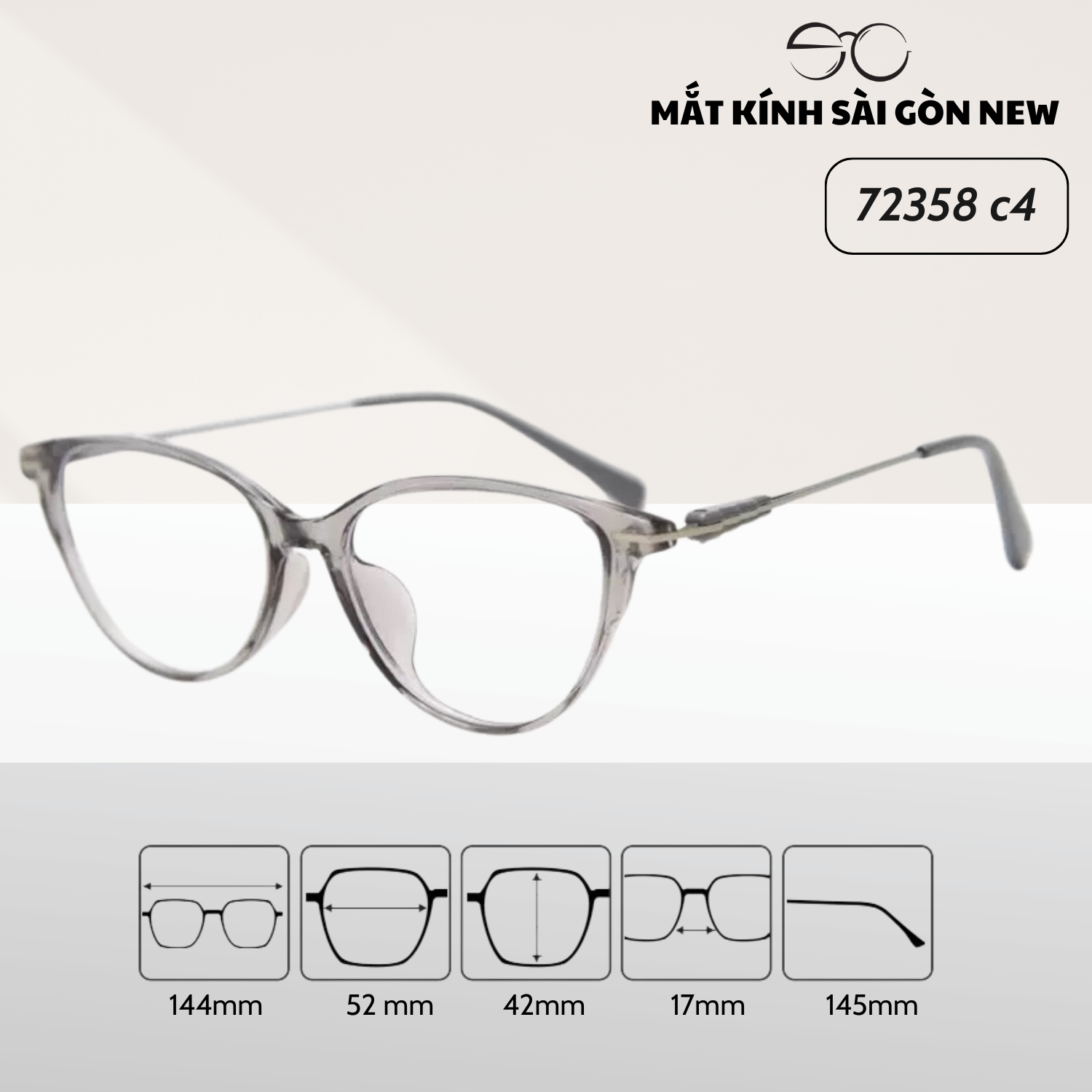 Gọng kính Mắt mèo Kim loại x Nhựa dẻo gọng kính Nữ cao cấp SGNew 72358