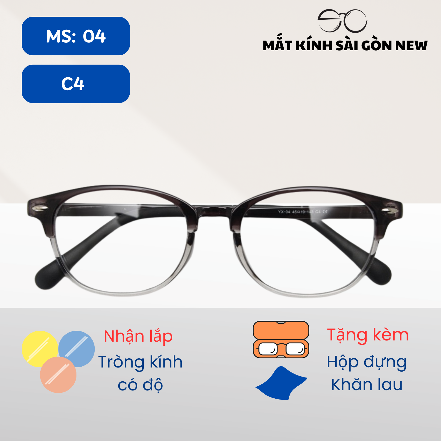 Gọng kính Nhựa dẻo Retro Nam nữ Unisex SGNew 04