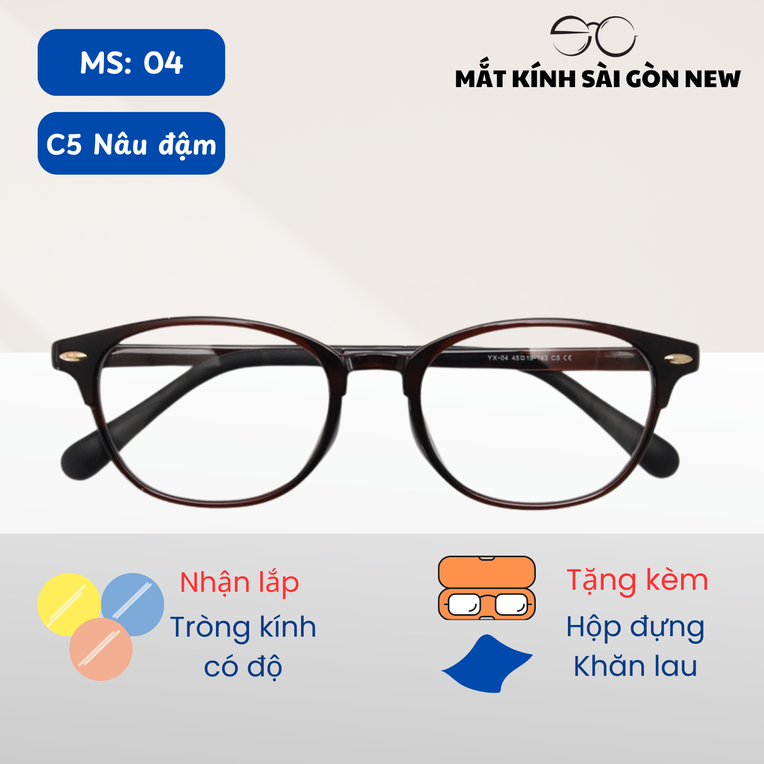 Gọng kính Nhựa dẻo Retro Nam nữ Unisex SGNew 04