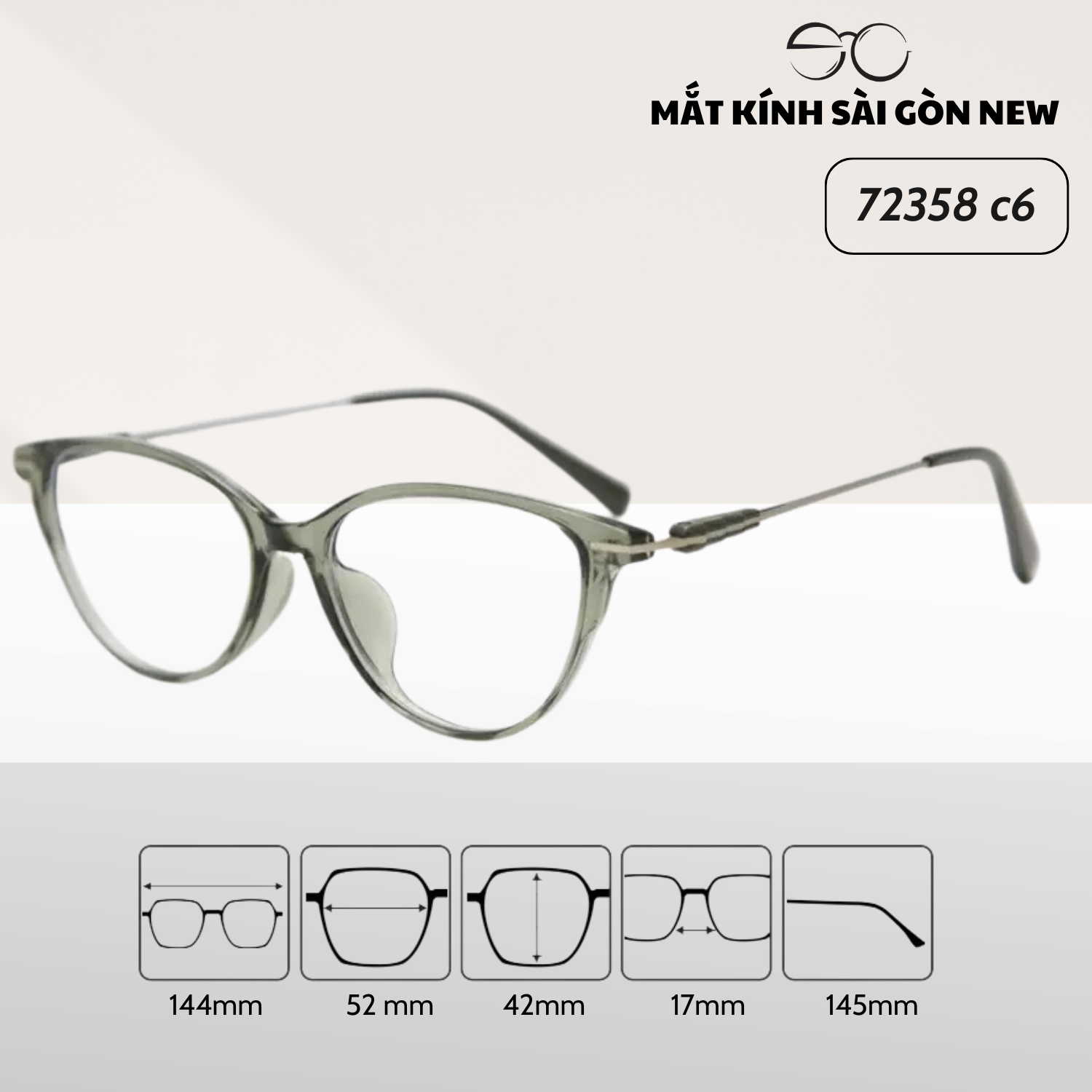 Gọng kính Mắt mèo Kim loại x Nhựa dẻo gọng kính Nữ cao cấp SGNew 72358