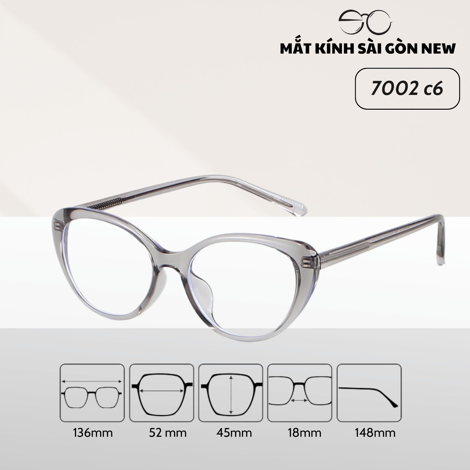 Gọng kính Mắt mèo Kim loại x Nhựa dẻo gọng kính Nữ cao cấp SGNew 7002