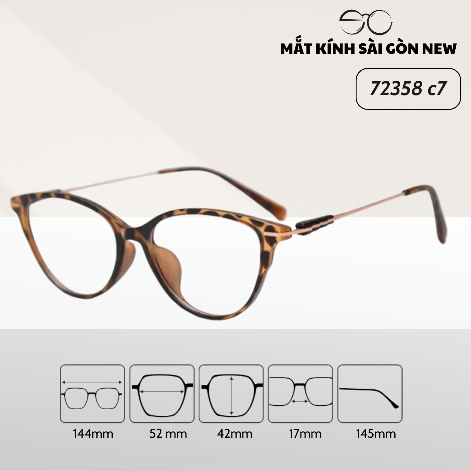 Gọng kính Mắt mèo Kim loại x Nhựa dẻo gọng kính Nữ cao cấp SGNew 72358