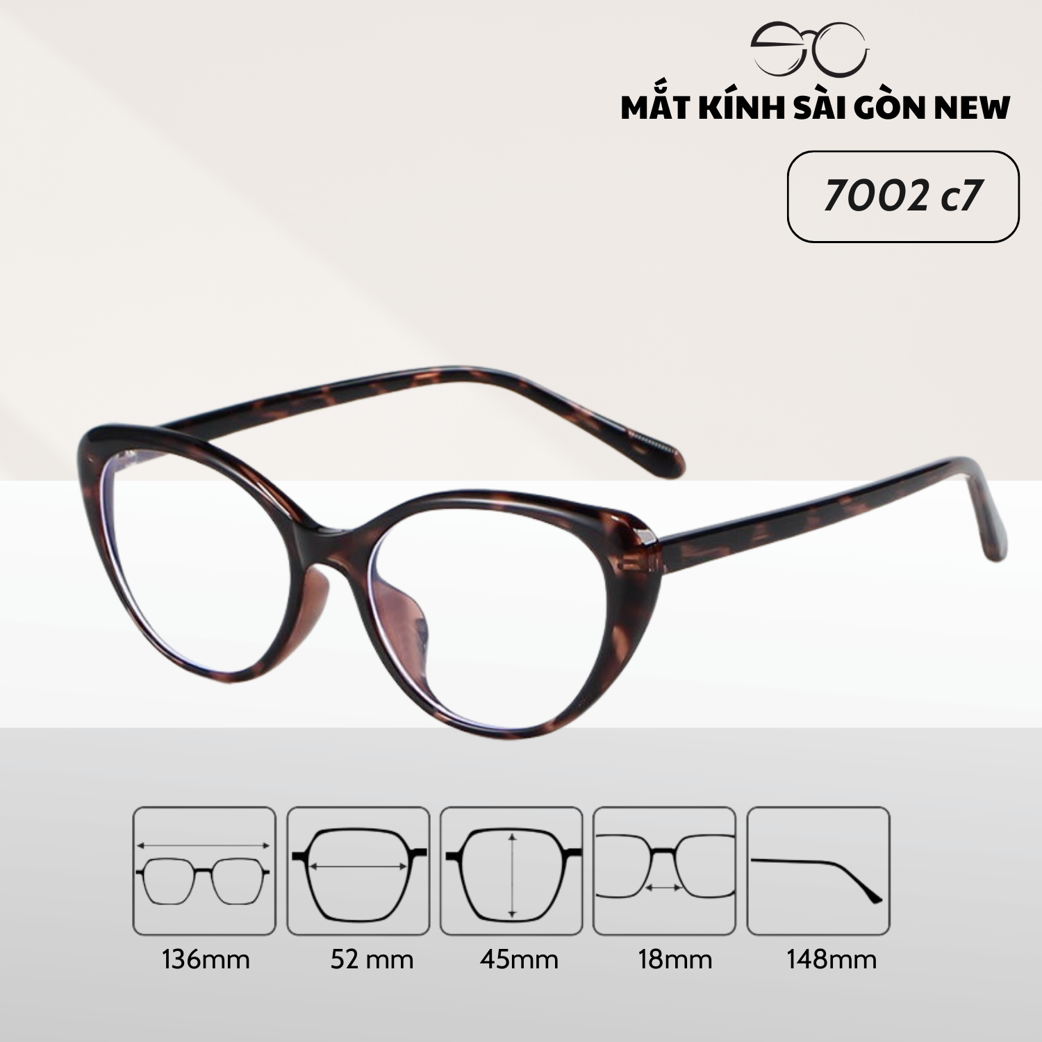 Gọng kính Mắt mèo Kim loại x Nhựa dẻo gọng kính Nữ cao cấp SGNew 7002