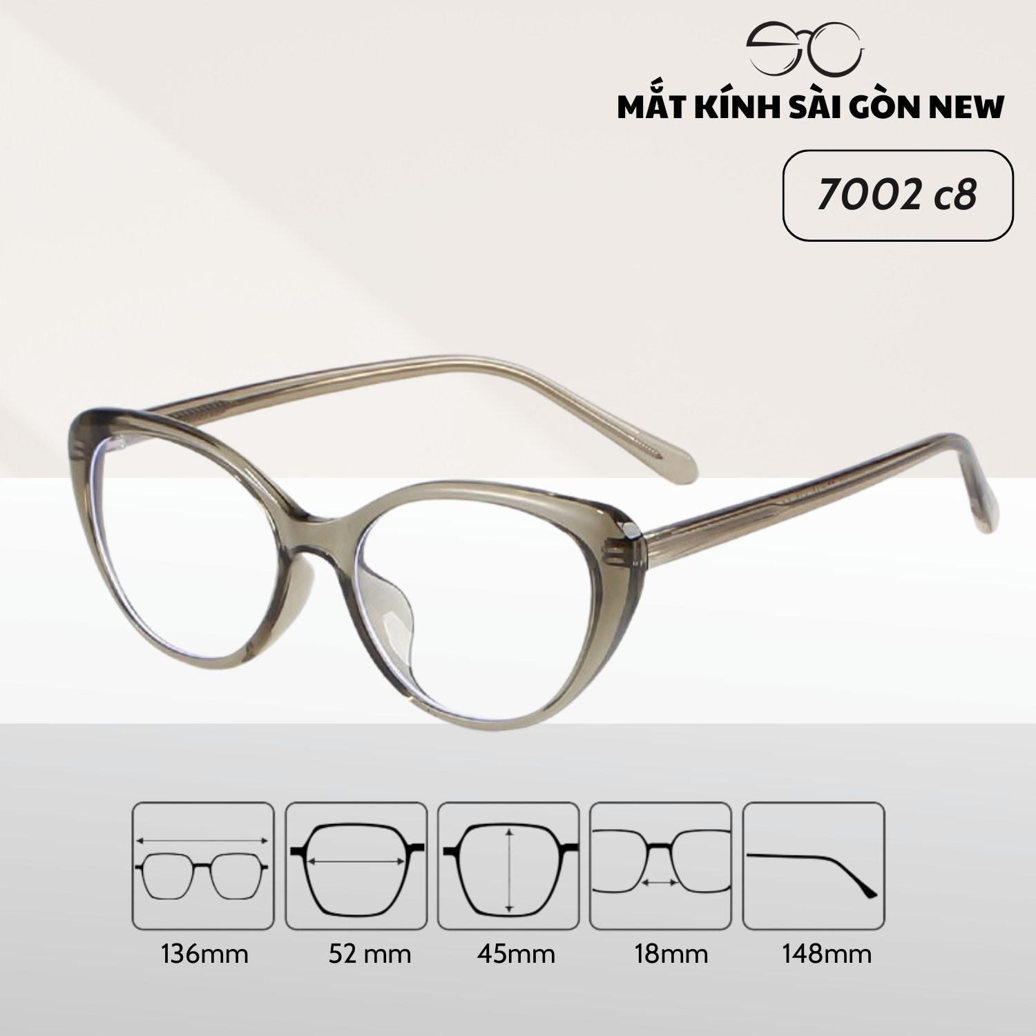 Gọng kính Mắt mèo Kim loại x Nhựa dẻo gọng kính Nữ cao cấp SGNew 7002