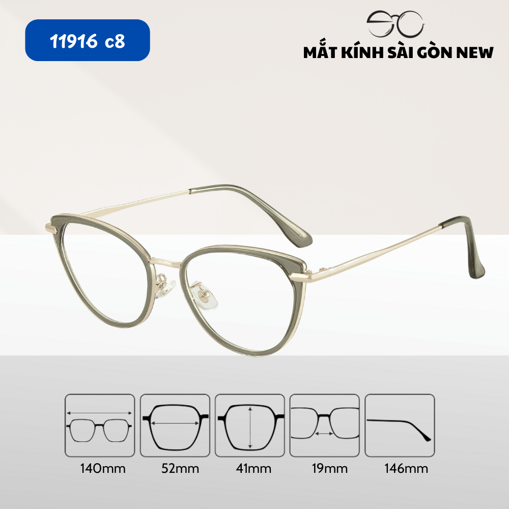 Gọng kính Mắt mèo Kim loại x Nhựa dẻo gọng kính Nữ cao cấp SGNew 11916