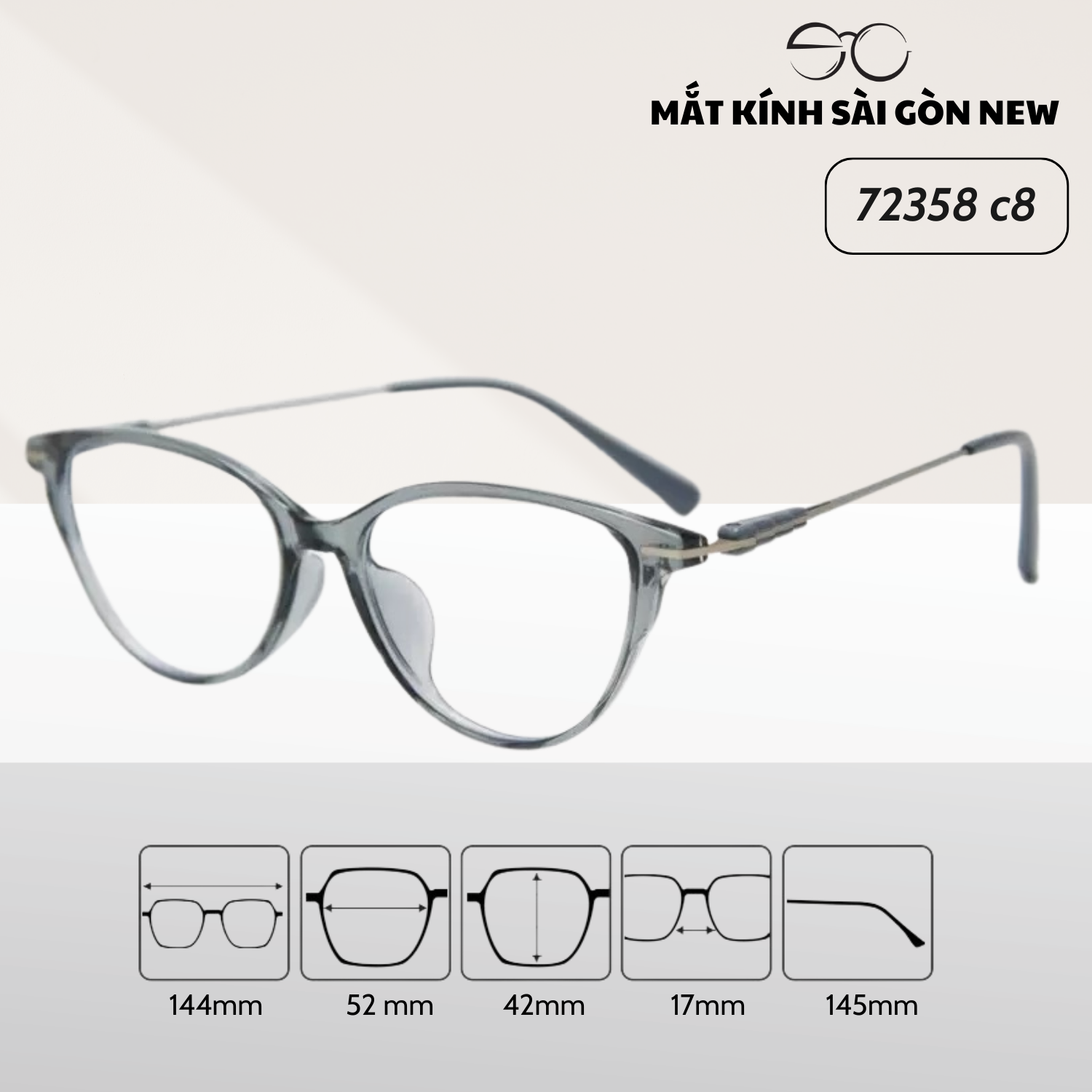 Gọng kính Mắt mèo Kim loại x Nhựa dẻo gọng kính Nữ cao cấp SGNew 72358