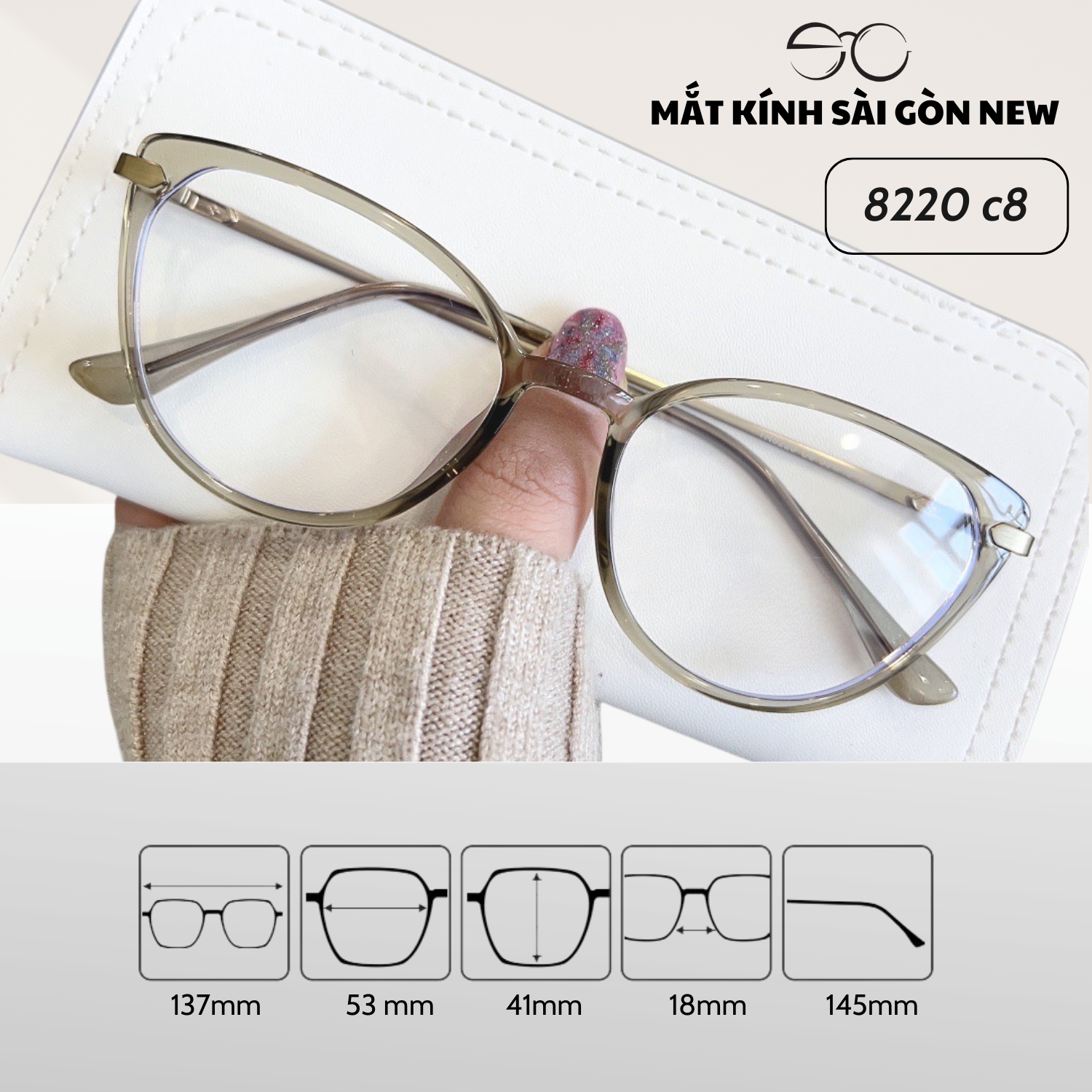 Gọng kính Mắt mèo Kim loại x Nhựa dẻo gọng kính Nữ cao cấp SGNew 8220