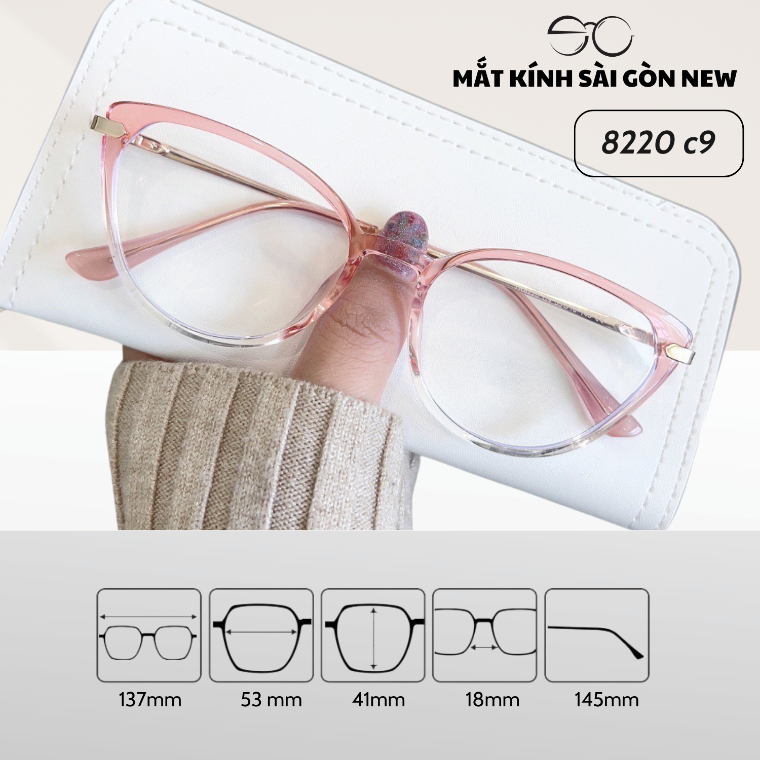 Gọng kính Mắt mèo Kim loại x Nhựa dẻo gọng kính Nữ cao cấp SGNew 8220