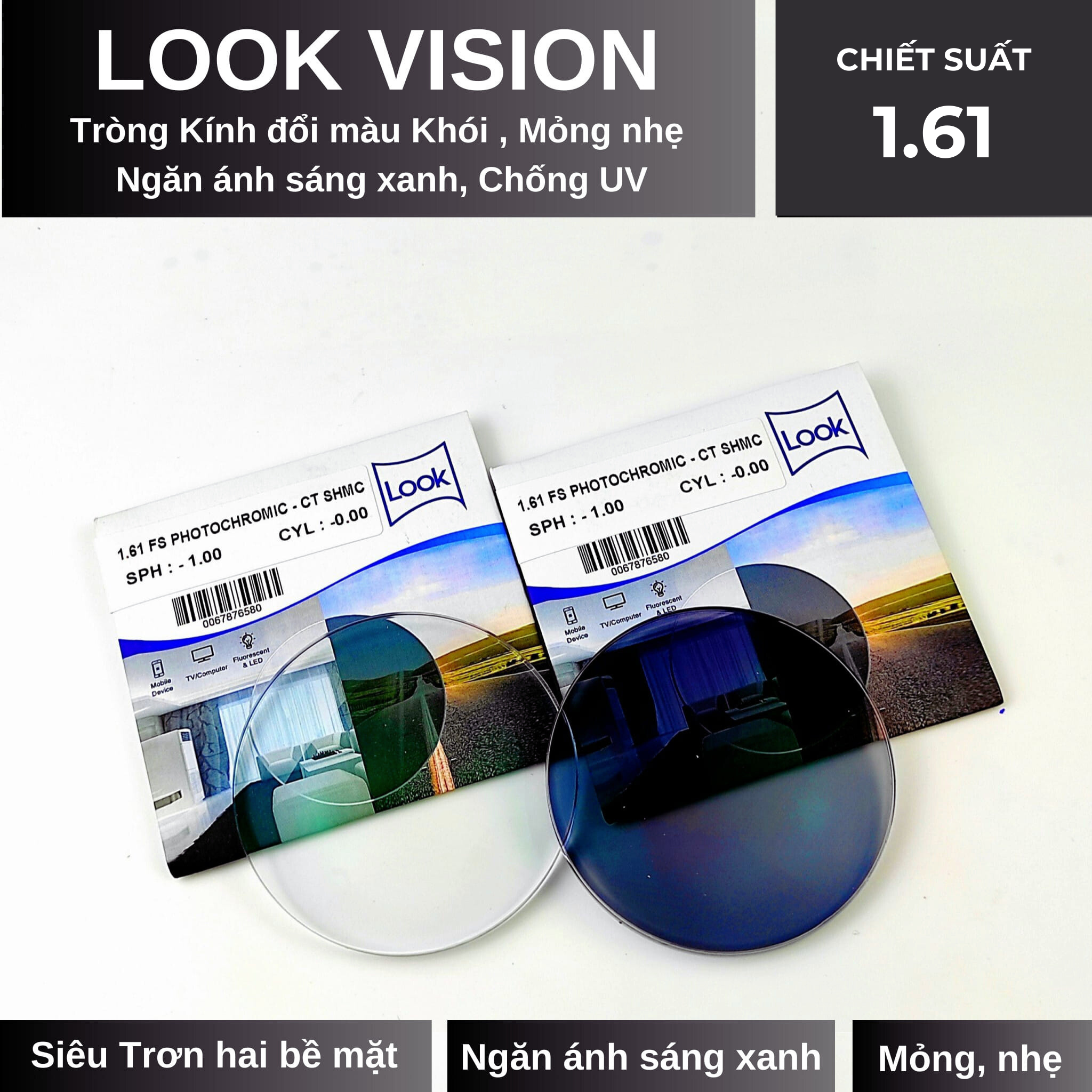 Tròng Kính ĐỔI MÀU NGĂN ÁNH SÁNG XANH LOOK lens 1.60ASP