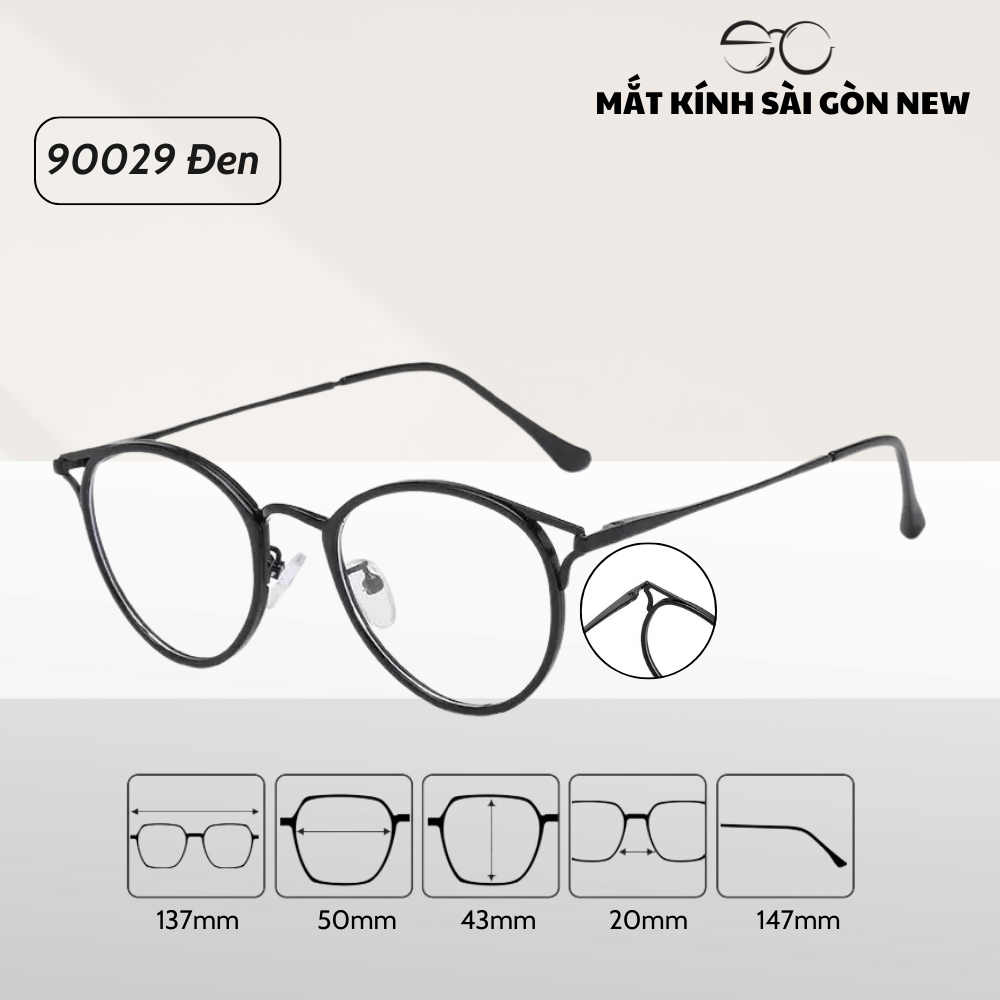 Gọng kính Cánh tiên Dáng tròn Kim loại x Nhựa dẻo Mèo nhỏ Nam Nữ Unisex SGNew M92009