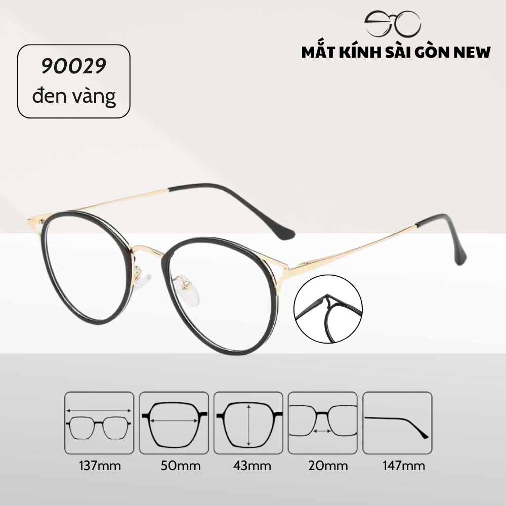 Gọng kính Cánh tiên Dáng tròn Kim loại x Nhựa dẻo Mèo nhỏ Nam Nữ Unisex SGNew M92009