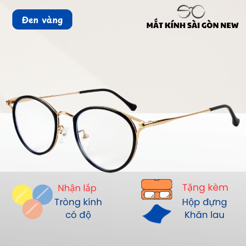 Gọng kính Mắt mèo Tròn Kim loại x Nhựa dẻo Unisex Nam Nữ 22007