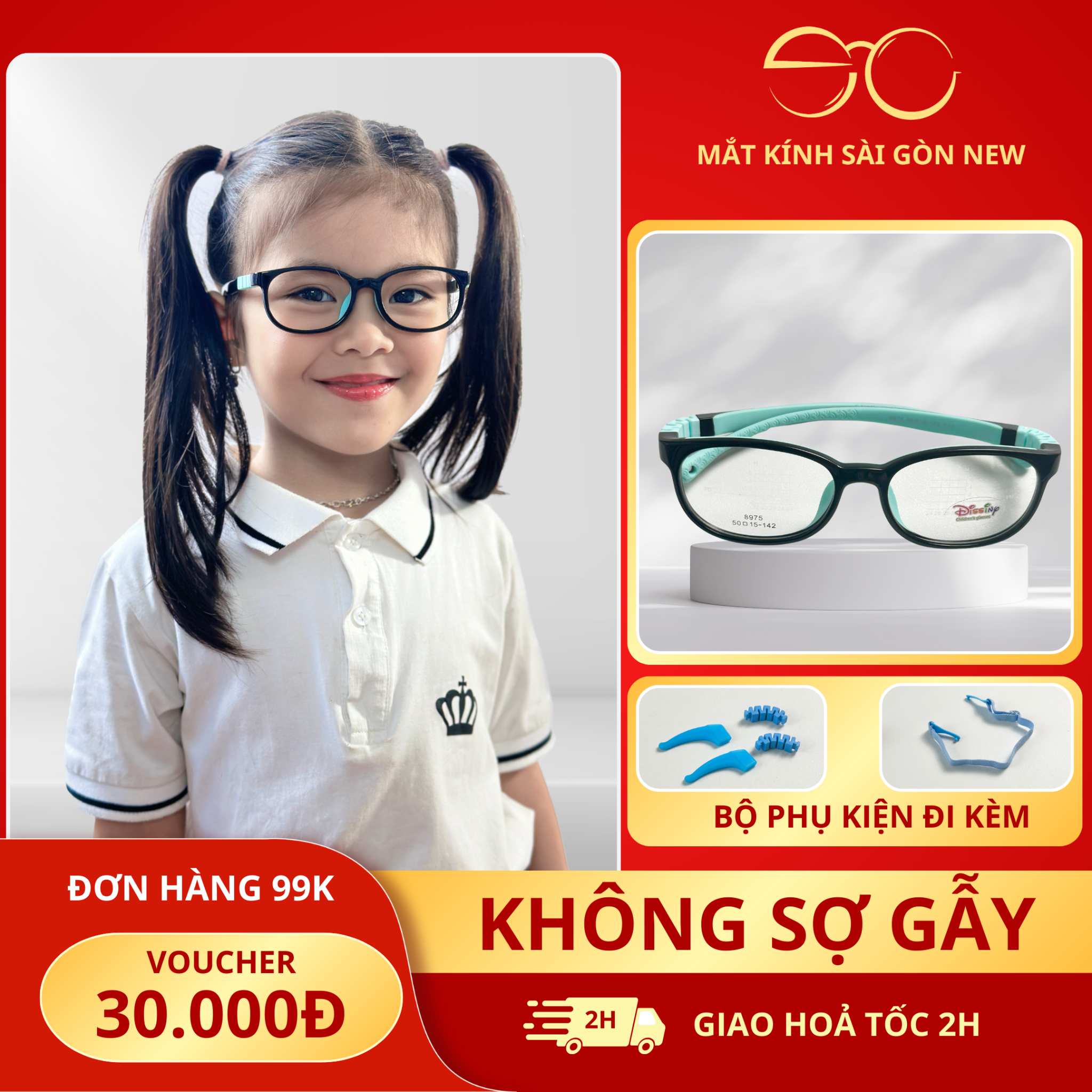 Gọng kính cận loạn viễn Trẻ em Vuông bầu Nhựa dẻo khó gãy nhẹ bền SGNew 8975