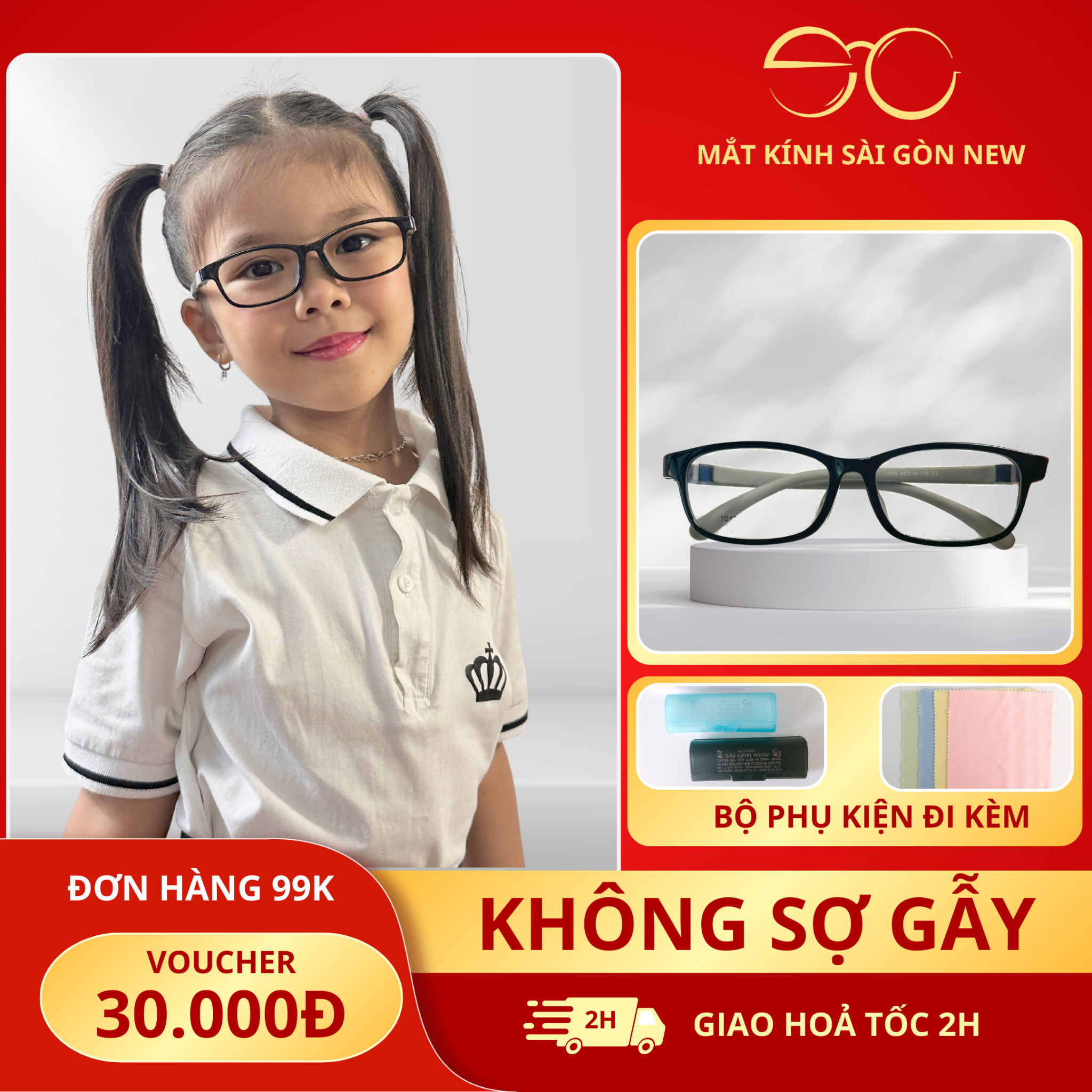 Gọng kính cận viễn loạn Trẻ em Nhựa dẻo khó gãy nhẹ bền SGNew 1016