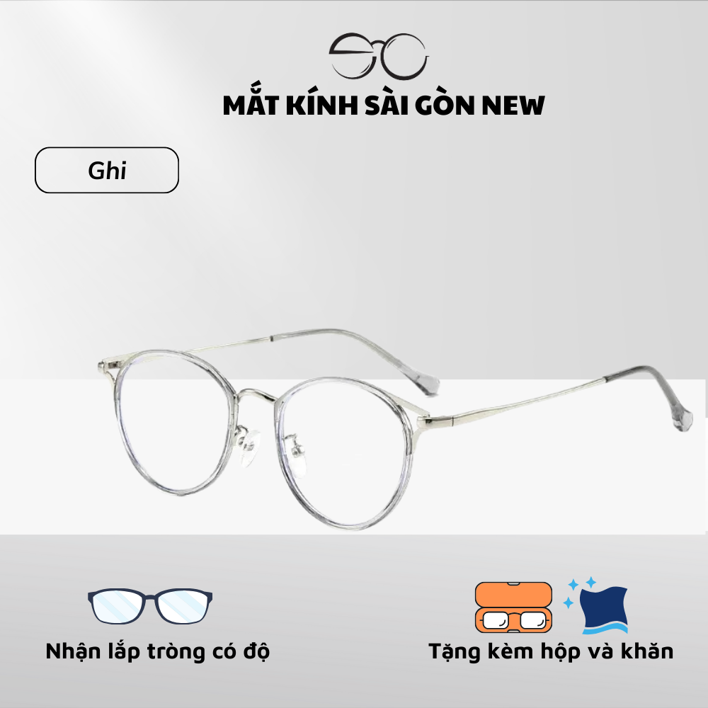 Gọng kính Mắt mèo Tròn Kim loại x Nhựa dẻo Unisex Nam Nữ 22007