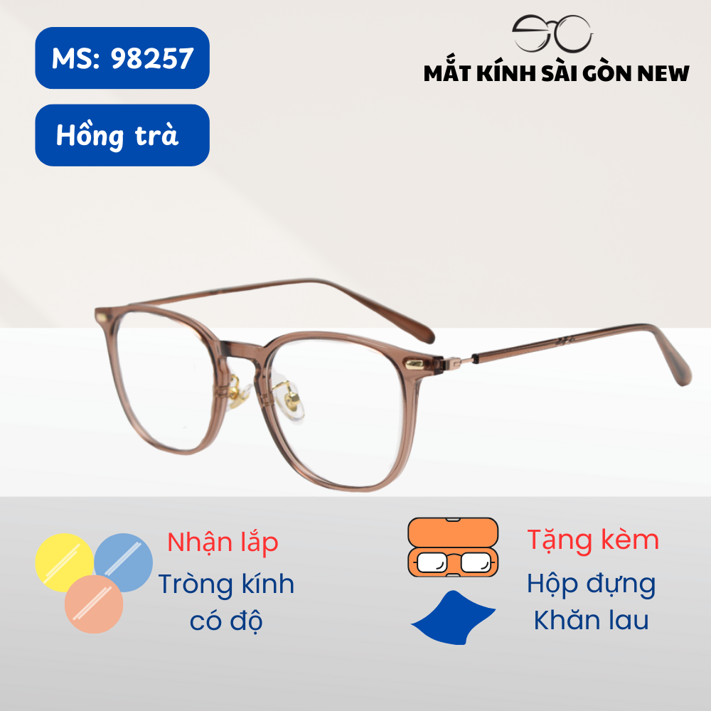 Gọng kính Nhựa dẻo ultem x Khung titan Vuông bầu Nam nữ Unisex SGNew 98257