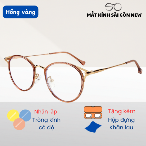 Gọng kính Mắt mèo Tròn Kim loại x Nhựa dẻo Unisex Nam Nữ 22007