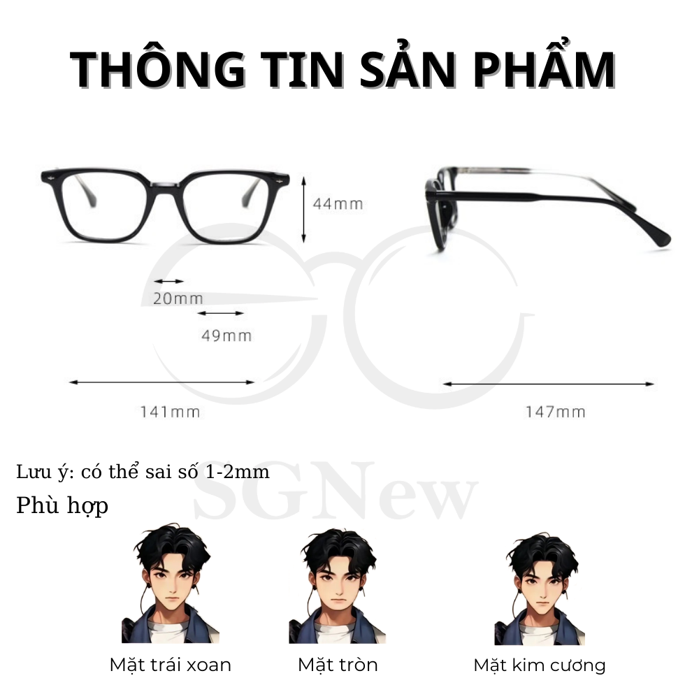 Kính cận Nhựa dẻo Lõi Kim loại Nam nữ Unisex SGNew 2316