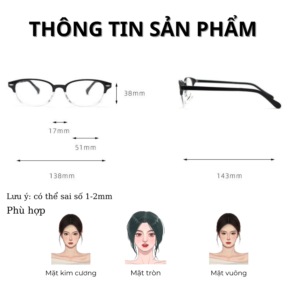Gọng kính Nhựa dẻo Nữ Thời trang Vintage SGNew 03