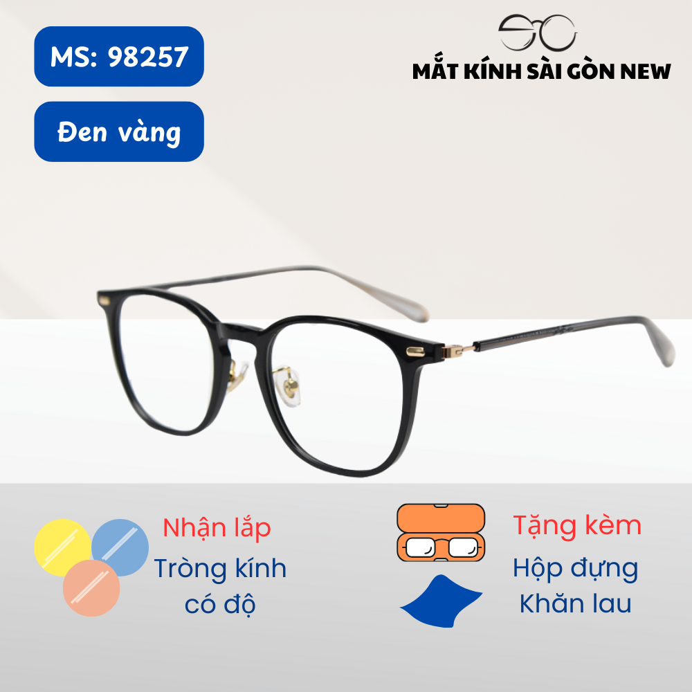Gọng kính Nhựa dẻo ultem x Khung titan Vuông bầu Nam nữ Unisex SGNew 98257