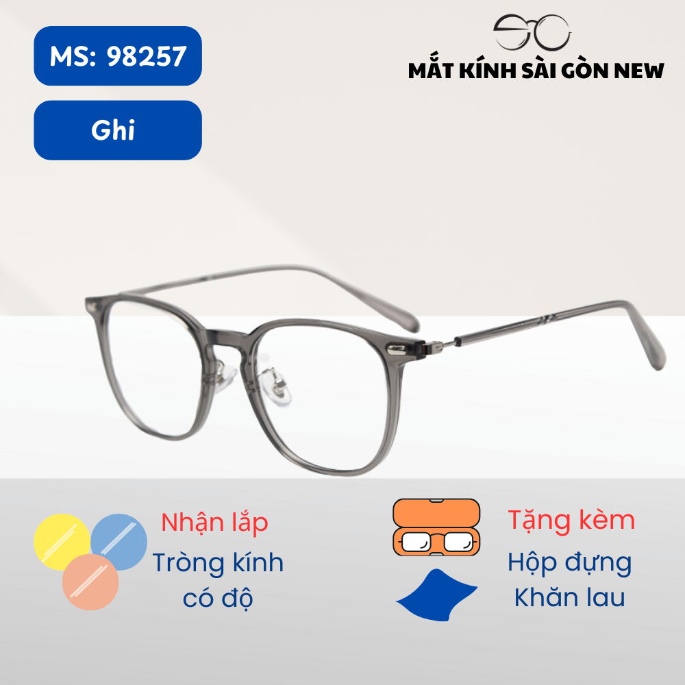 Gọng kính Nhựa dẻo ultem x Khung titan Vuông bầu Nam nữ Unisex SGNew 98257