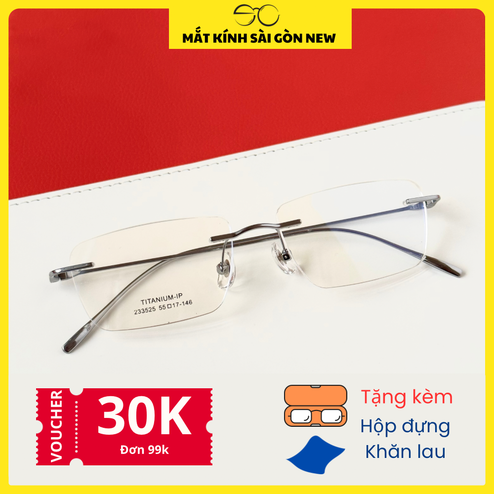 Gọng kính khoan Không viền Titanium Không rỉ Nam Nữ Unisex SGNew 3525