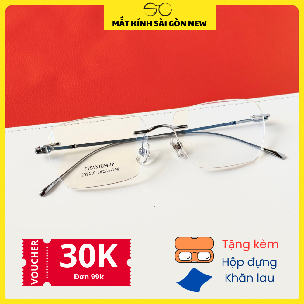 Gọng kính khoan Không viền Titanium Không rỉ Nam Nữ Unisex SGNew 2210