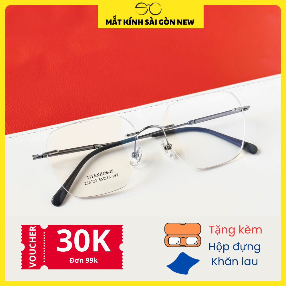 Gọng kính khoan Không viền Titanium Không rỉ Nam Nữ Unisex SGNew 3722