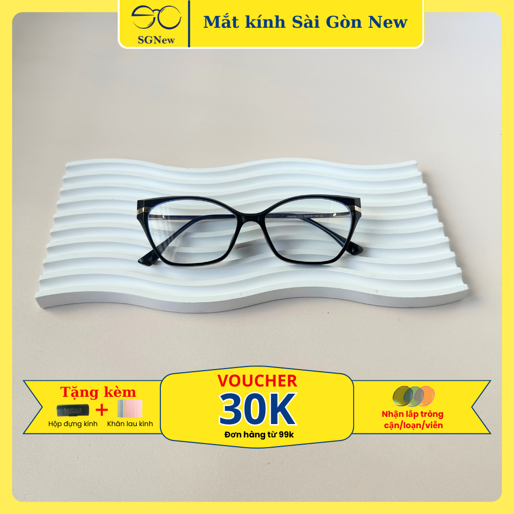 Gọng kính Kim loại x Nhựa dẻo Mắt mèo Vuông Nam Nữ Unisex SGNew 8206