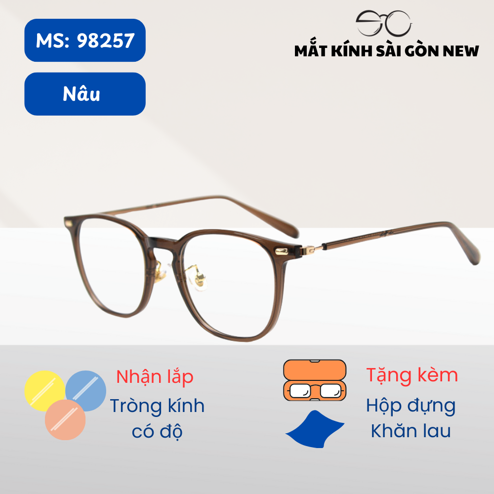 Gọng kính Nhựa dẻo ultem x Khung titan Vuông bầu Nam nữ Unisex SGNew 98257