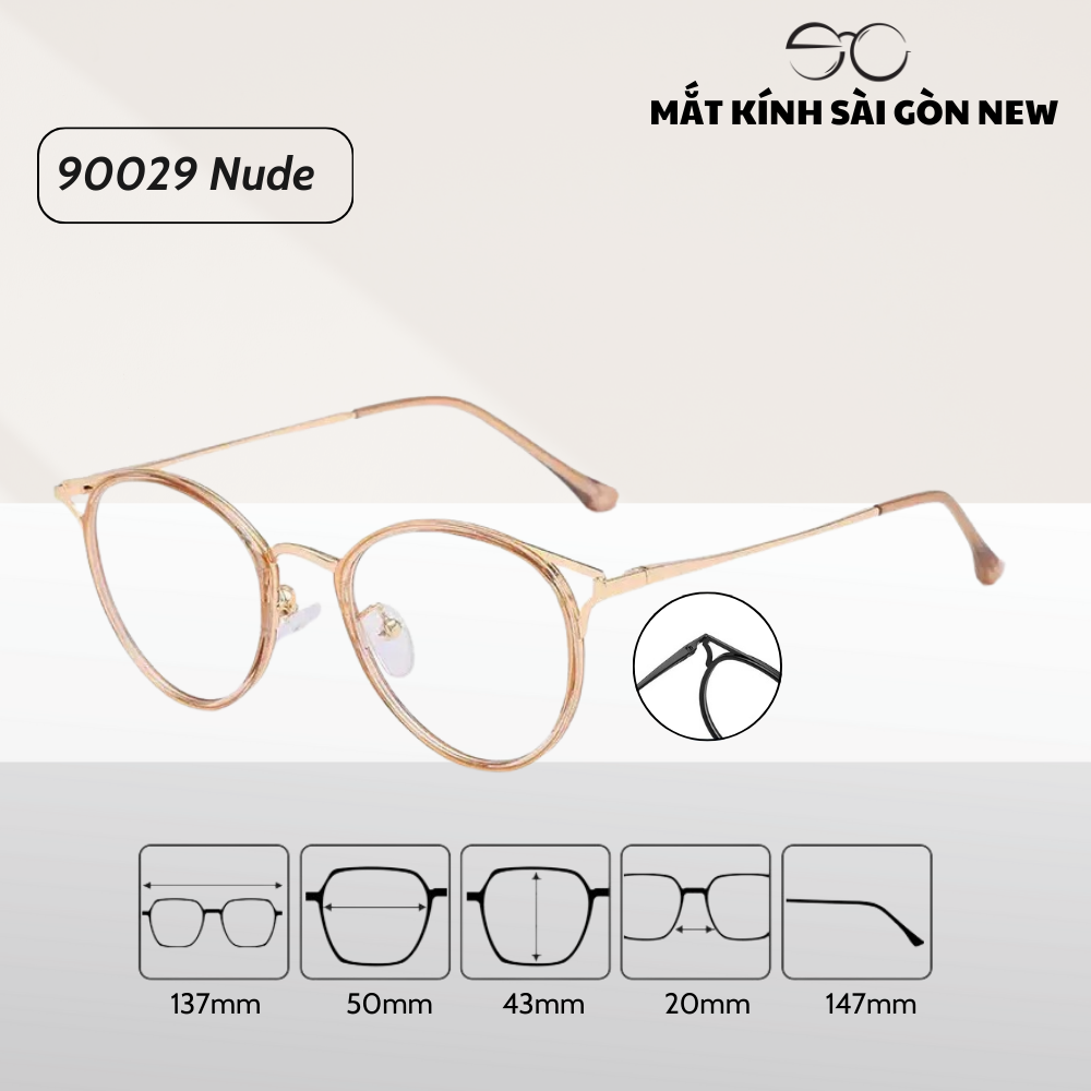 Gọng kính Cánh tiên Dáng tròn Kim loại x Nhựa dẻo Mèo nhỏ Nam Nữ Unisex SGNew M92009