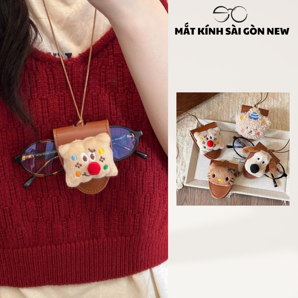 Túi da đựng kính đeo cổ vòng cổ gấu dễ thương đa chức năng TUI02 SGNew