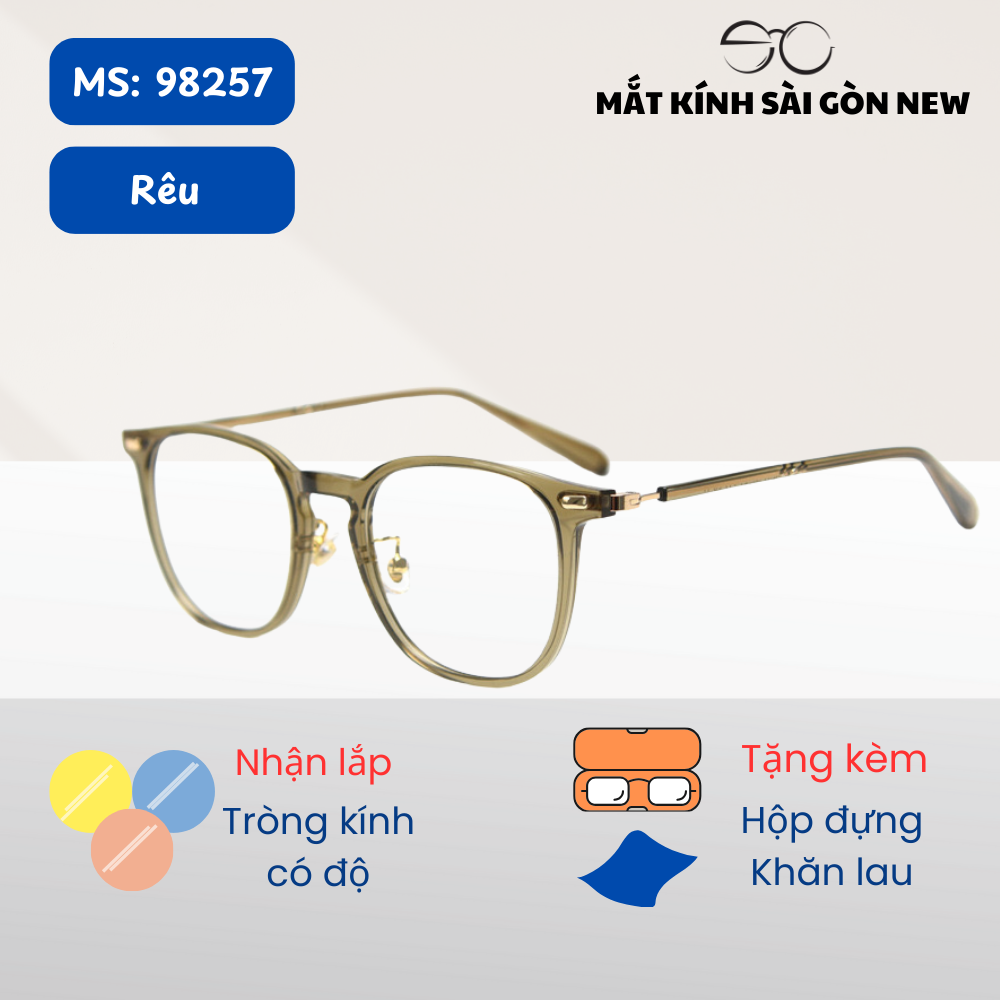 Gọng kính Nhựa dẻo ultem x Khung titan Vuông bầu Nam nữ Unisex SGNew 98257