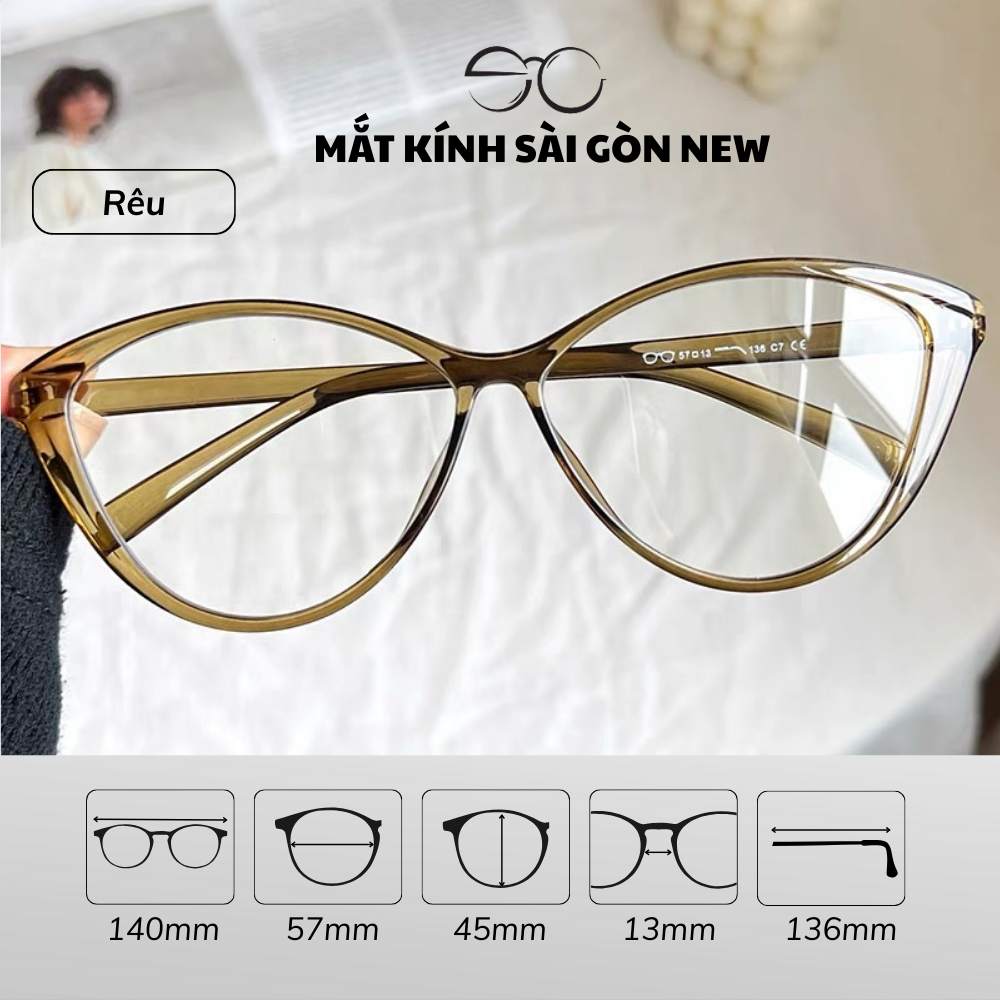 Gọng kính Mắt mèo Nhựa dẻo Nam nữ Unisex SGNew 7212