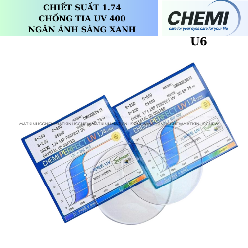 Tròng Kính Siêu Mỏng Chống Ánh Sáng Xanh Chemi 1.74 U6
