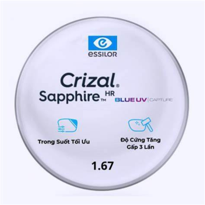 Tròng Kính Siêu Mỏng Chống Ánh Sáng Xanh Crizal Sapphire Hr Blue Uv Essilor 1.67