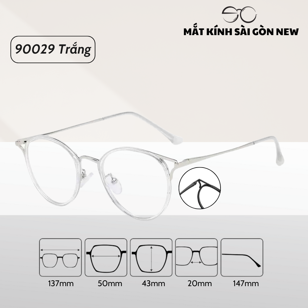 Gọng kính Cánh tiên Dáng tròn Kim loại x Nhựa dẻo Mèo nhỏ Nam Nữ Unisex SGNew M92009