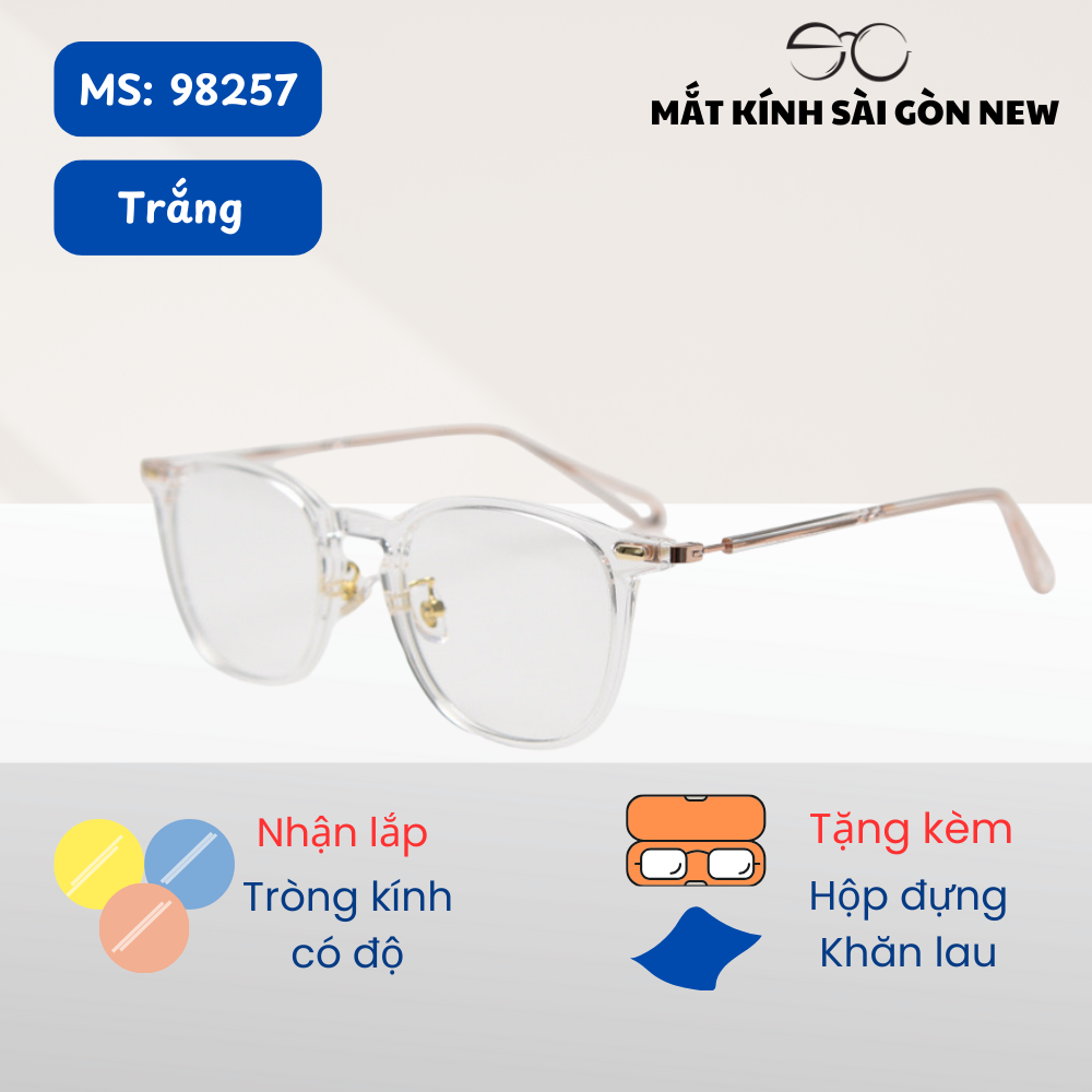 Gọng kính Nhựa dẻo ultem x Khung titan Vuông bầu Nam nữ Unisex SGNew 98257