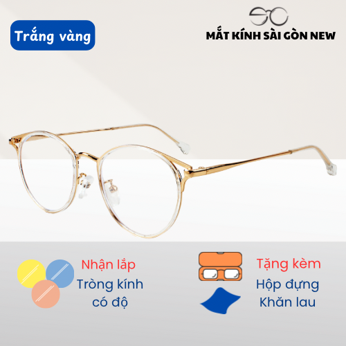 Gọng kính Mắt mèo Tròn Kim loại x Nhựa dẻo Unisex Nam Nữ 22007