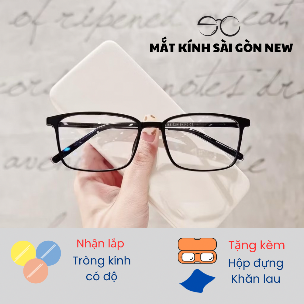 Gọng kính Nhựa dẻo Dáng Vuông Trendy Nam nữ Unisex SGNew 8188
