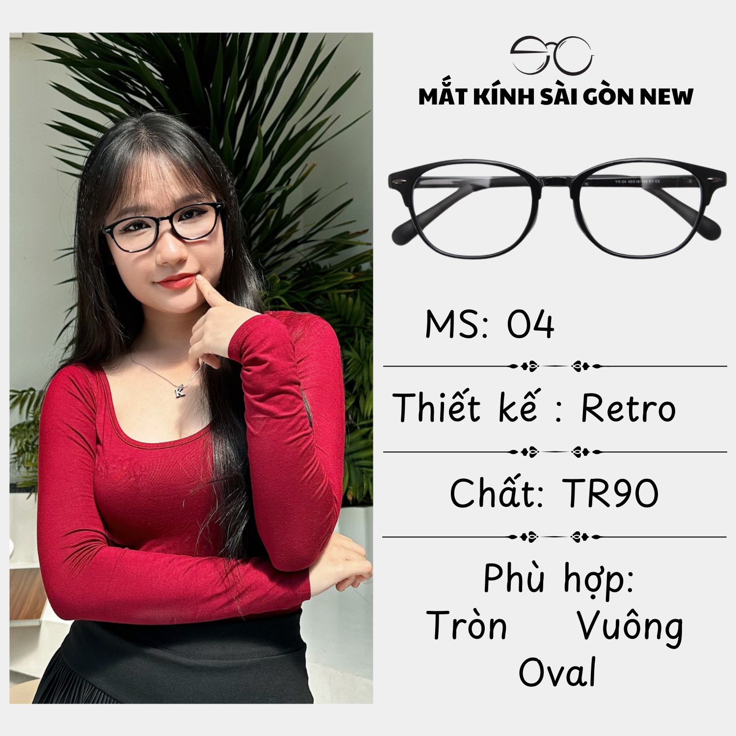 Gọng kính Nhựa dẻo Retro Nam nữ Unisex SGNew 04