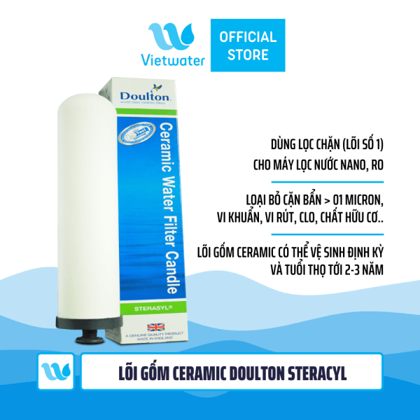 Lõi gốm Ceramic Doulton Steracyl 10 inch - Lõi số 1 máy lọc nước Dr. Sukida, Kpro Series MT88 và máy lọc nước Nano, máy lọc nước RO khác (dùng thay thế lõi PP)