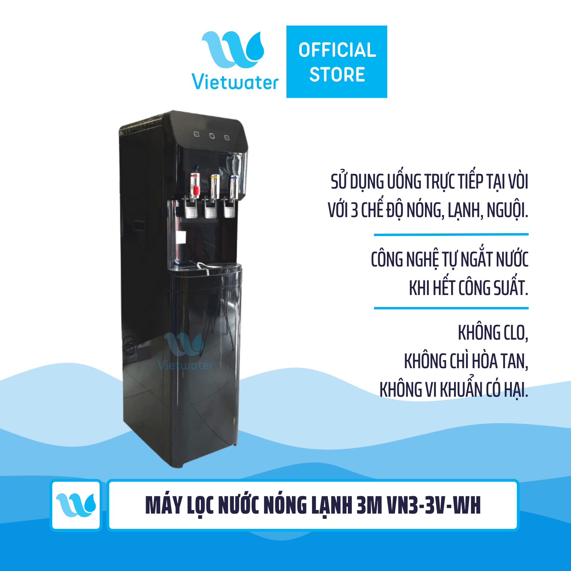 Máy lọc nước 3M VN3-3V - cây lọc nước nóng lạnh 3 chế độ, không nước thải (sử dụng máy 3M Brew120-MS)