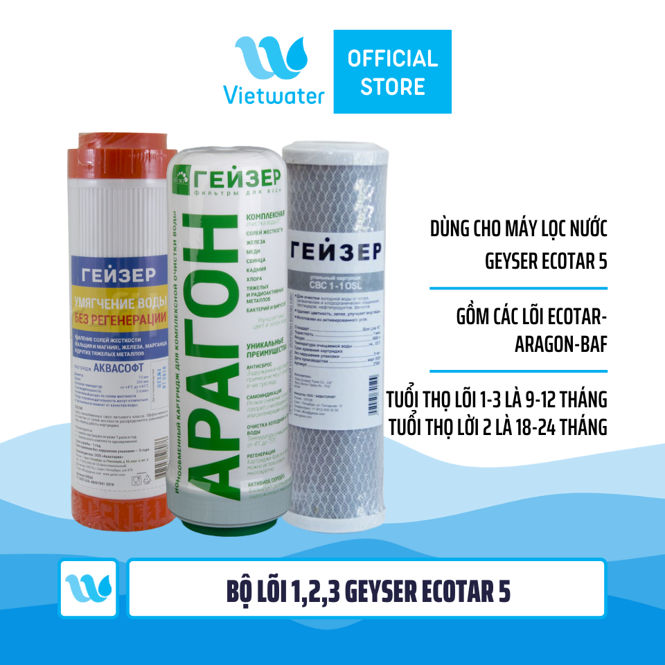 Lõi CBC Geyser - lõi CBC Ecotar - lõi số 3 máy lọc nước Geyser Ecotar 2 Geyser Ecotar 3 Geyser Ecotar 5 và lõi số 2-3 máy lọc nước Geyser Allegro Geyser Prestige PM