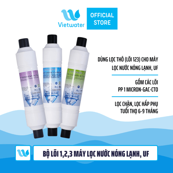 Bộ 3 lõi số 123 máy lọc nước nóng lạnh Kpro Series (lõi PP 1 micron-GAC-CTO) - bộ lõi dùng cho tất cả các máy lọc nước nóng lạnh (Korihome Kangaroo Karofi...)
