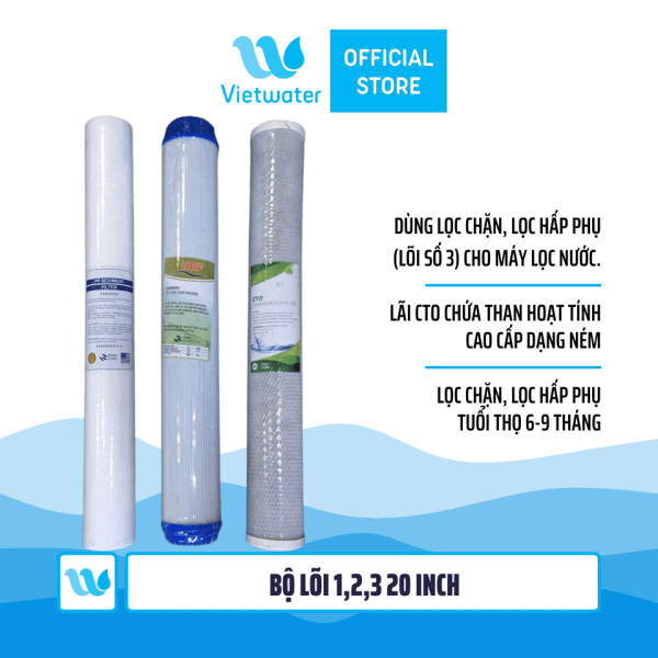 Bộ lõi số 123 20 inch (lõi PP-UDF-CTO) - dùng cho máy lọc nước ro, bộ lọc thô