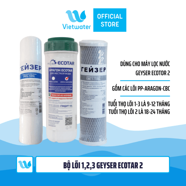 Bộ lõi số 123 máy lọc nước Geyser Ecotar 2 (lõi PP-Aragon-CBC)